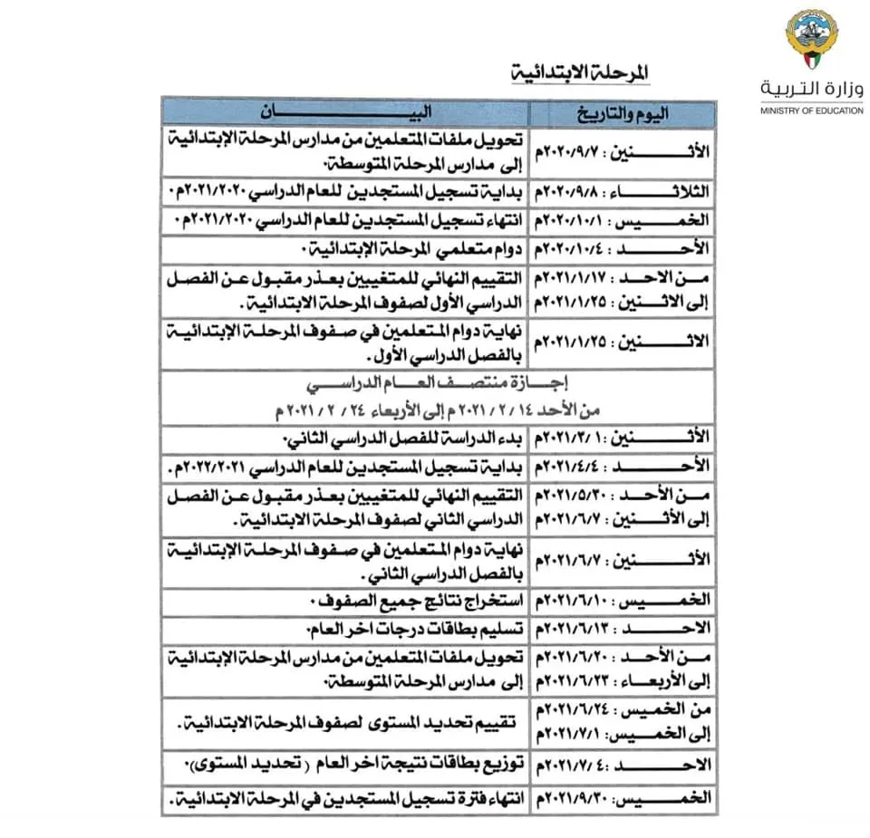 التقويم الدراسي في الكويت لعام 2023